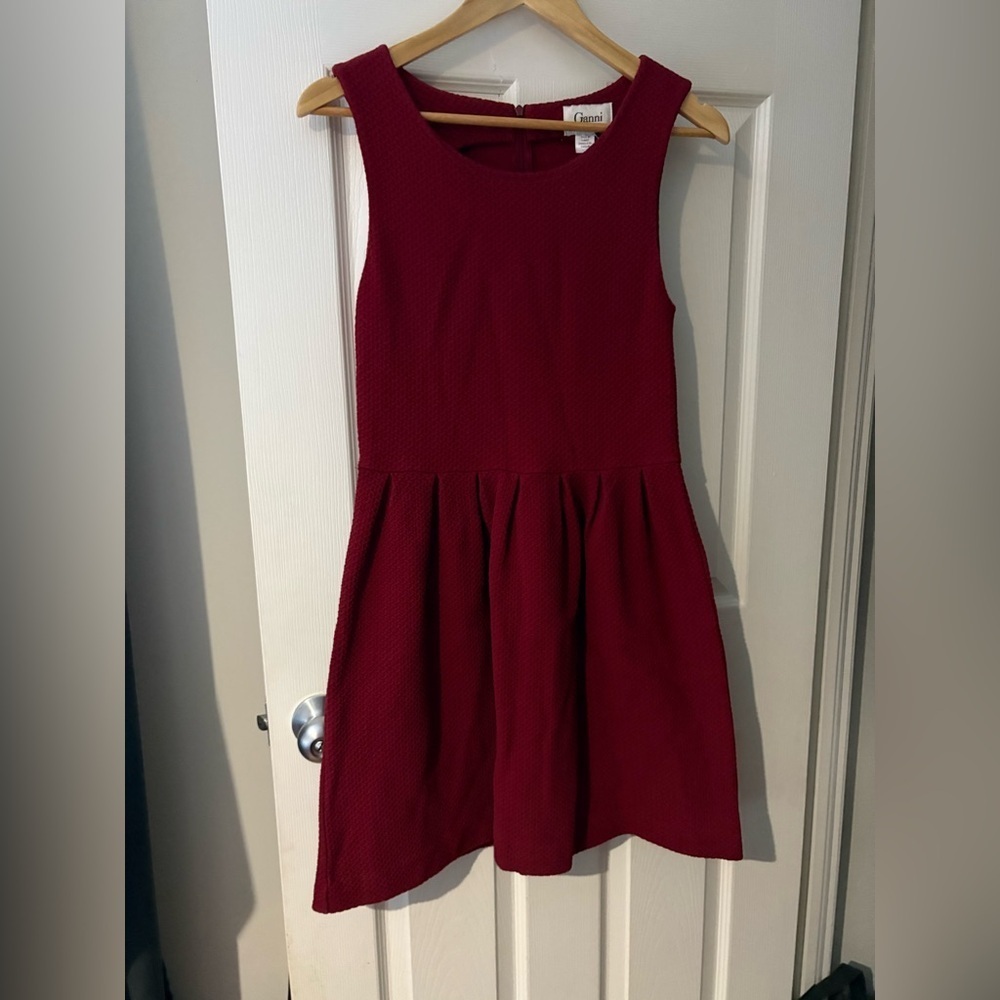 Ganni textured skater dress back zip size medium cranberry red sleeveless